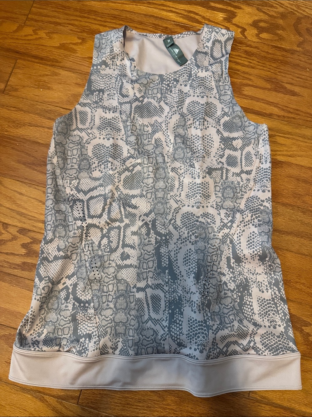 Adidas by Stella McCartney Cream and Light Gray Snake-Print Athletic Tank